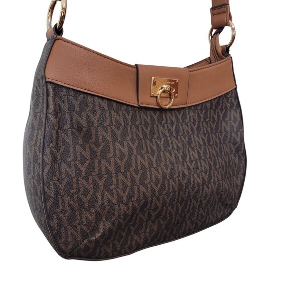 Jones New York Brown Signature Monogram Vinyl Crossbody Shoulder Bag W/Adj strap - Picture 11 of 12